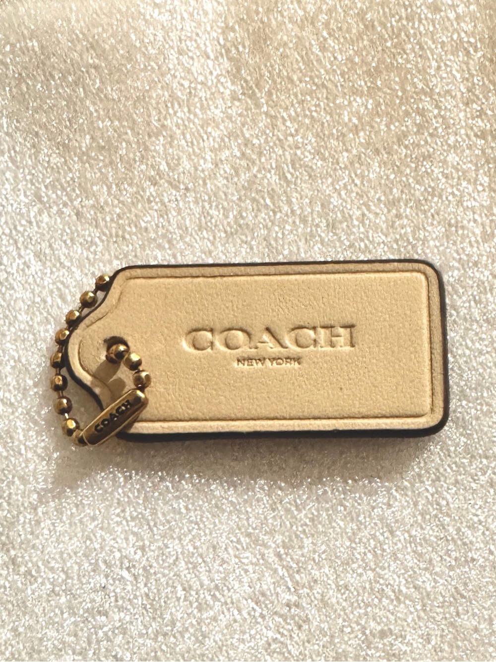 NEW SMOOTH TAUPE COLOR COACH HANG TAG w/ GOLD CHAIN  $21